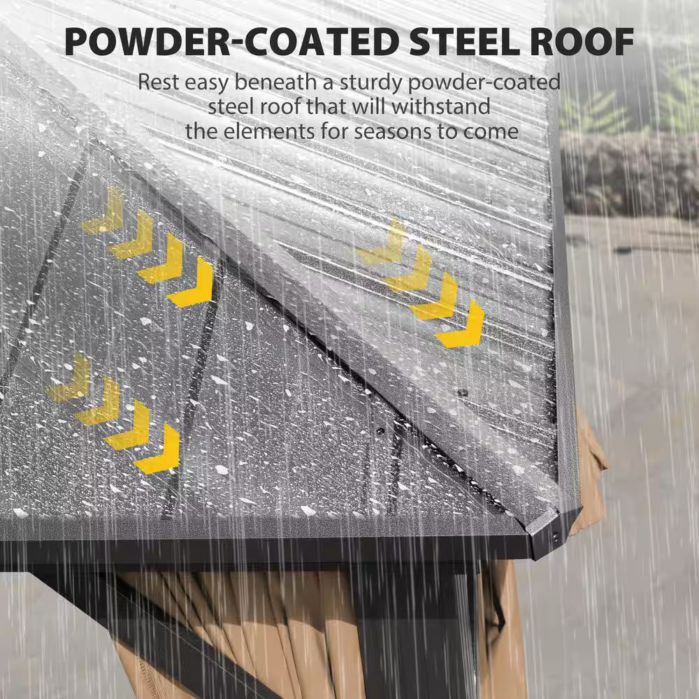 12 Ft. X 16 Ft. Double Galvanized Steel Roof Aluminum Frame Outdoor Patio Hardtop Gazebo with Netting and Curtains