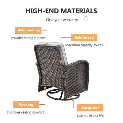 7 Piece Outdoor Patio Furniture Set, Patio Furniture Set with Fire Pit Table Rattan Wicker Patio Furniture Set, Brown Wicker & Beige Cushion